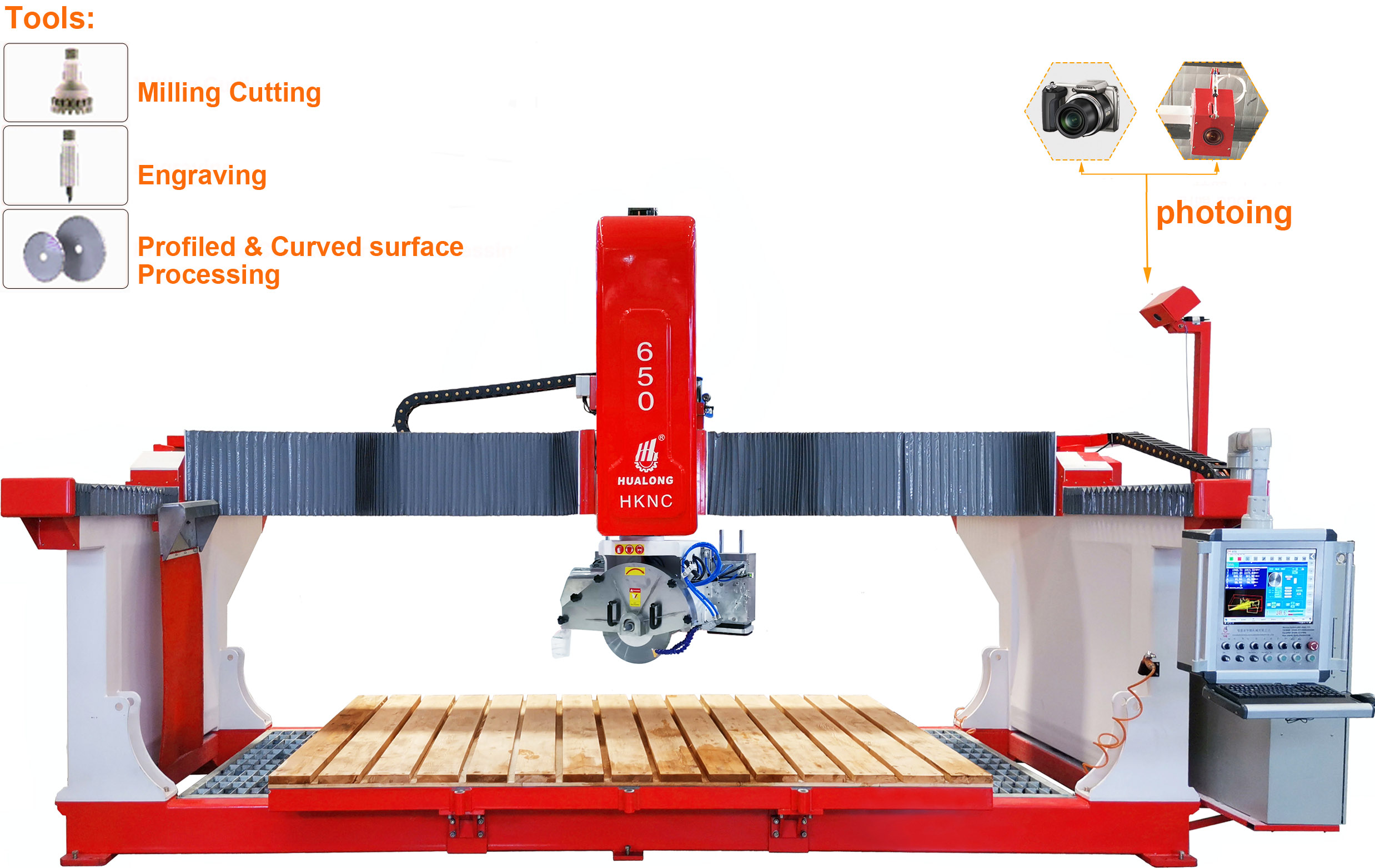 Máquina de ponte de corte de mármore de pedra de mármore de 5 eixos CNC para pia de corte de laje de gravura