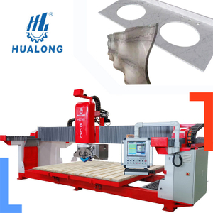 Hualong Stone Machinery Multifuncional Granito Laje Corte Máquina 5 Eixos CNC Ponte Serra Serra Máquina de Corte de Pedra HKNC-500